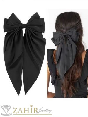 Официална черна  пандела от копринен сатен на метална шнола 7 см, размери на панделката 14 на 34 см - ST1245